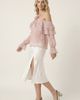 Modenaire Modenaire Sheer Cold-Shoulder Floral Applique Ruffle Trim Blouse - 3