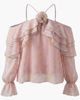 Modenaire Modenaire Sheer Cold-Shoulder Floral Applique Ruffle Trim Blouse - 5