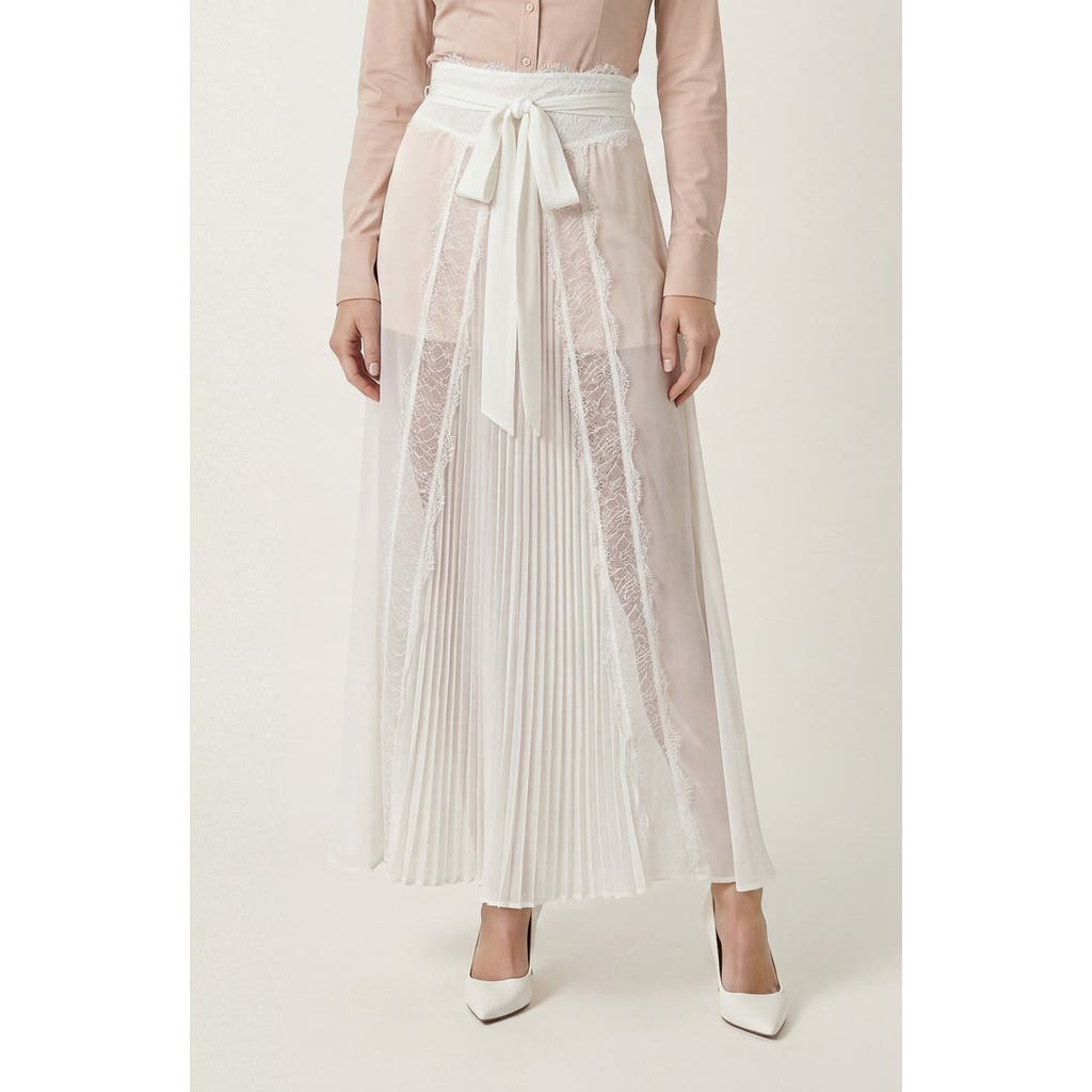 Modenaire Modenaire Sheer Lace Panel Pleated Maxi Skirt