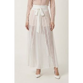 Modenaire Modenaire Sheer Lace Panel Pleated Maxi Skirt