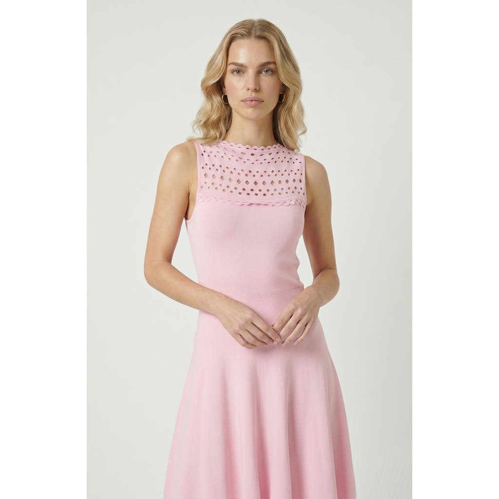 Modenaire Modenaire Sleeveless High Neck Eyelet Midi Dress