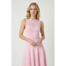 Modenaire Modenaire Sleeveless High Neck Eyelet Midi Dress