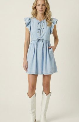 Modenaire Modenaire Sleeveless Ruffle Denim Mini Dress
