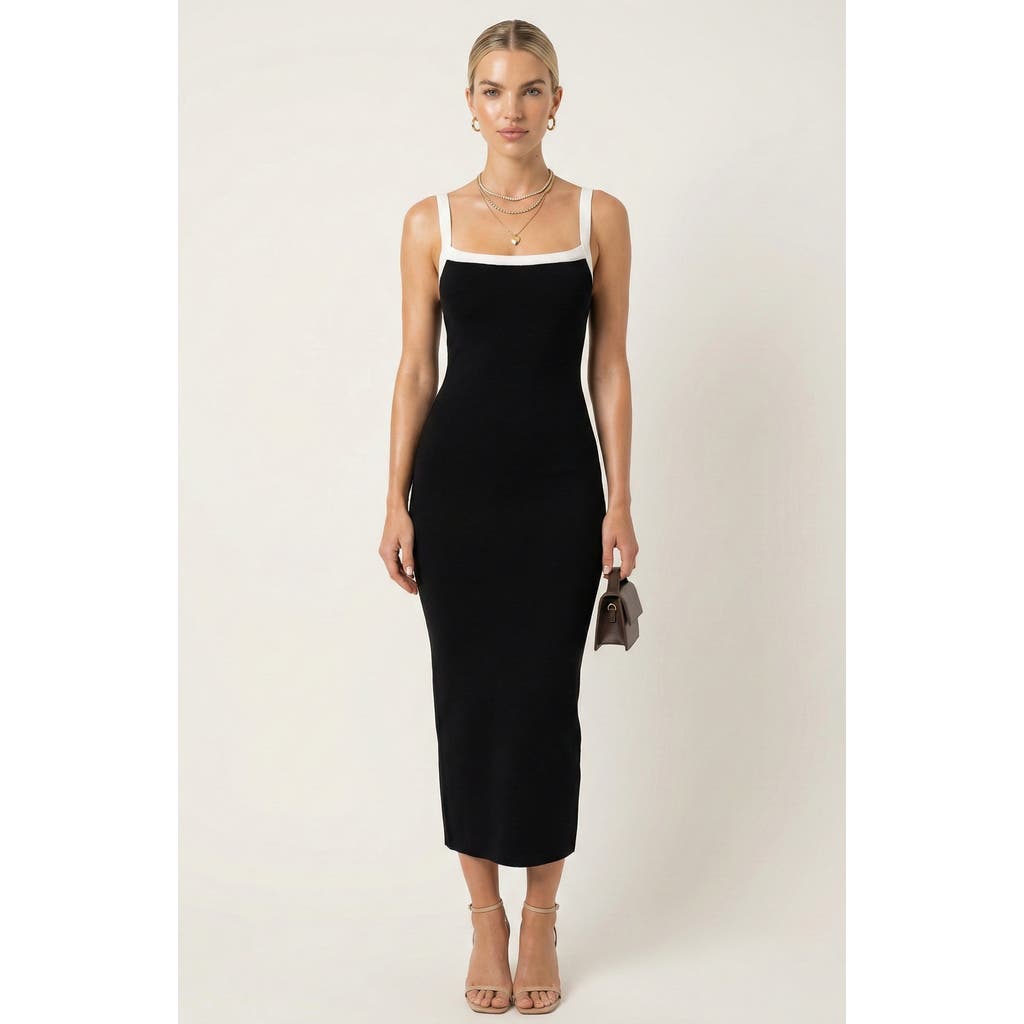 Modenaire Modenaire Square Neck Contrast Trim Midi Dress