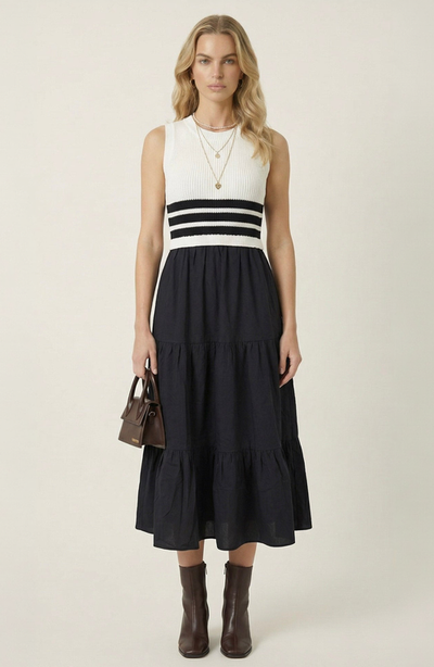 Modenaire Modenaire Striped Knit Tiered Midi Dress