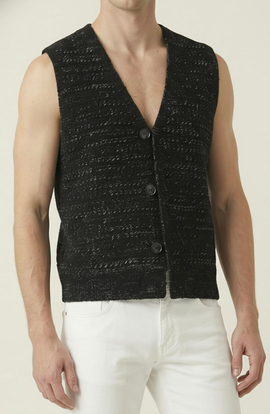 Modenaire Modenaire Textured Knit V Neck Button Front Vest