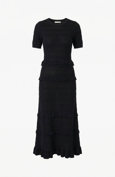 Modenaire Modenaire Textured Ruffle Trim Knit Midi Dress