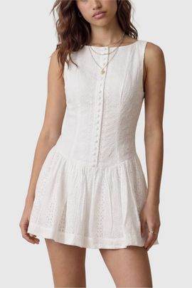 Modenaire Modenaire Textured Sleeveless Drop Waist Mini Dress in White, Women's at Urban Outfitters