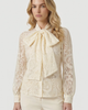 Modenaire Modenaire Tie Neck Sheer Long Sleeve Lace Blouse - 1