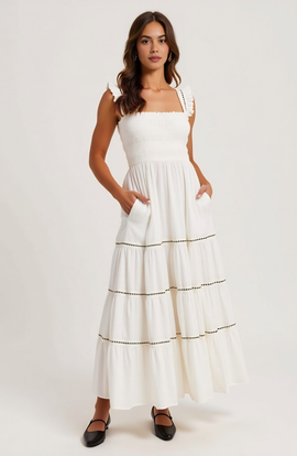 Modenaire Modenaire Tiered Maxi Dress with Smocked Bodice