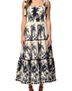 Modenaire Modenaire Tropical Print Tiered Midi Dress with Pom Trim and Smocked Bodice - 1