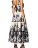 Modenaire Modenaire Tropical Print Tiered Midi Dress with Pom Trim and Smocked Bodice - 3