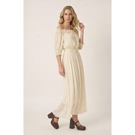Modenaire Modenaire Two Piece Off Shoulder Crochet Top and Maxi Skirt Set
