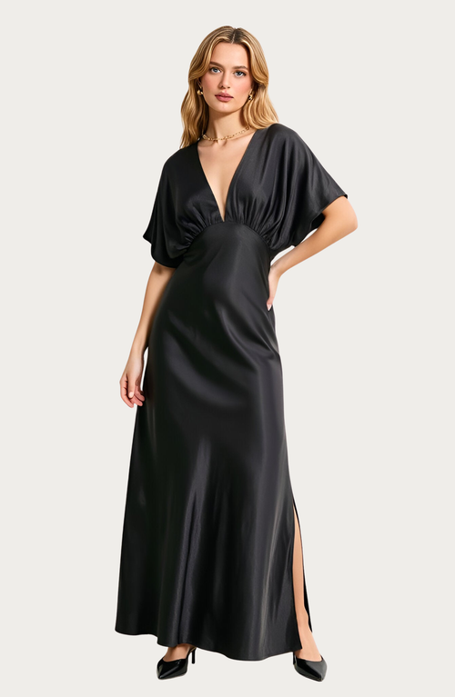 Modenaire Modenaire V-Neck Maxi Dress with Gathered Empire Waist and Flutter Sleeves