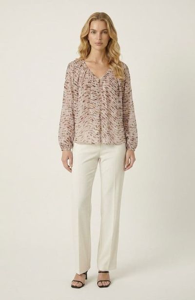 Modenaire Modenaire V Neck Patterned Lightweight Long Sleeve Blouse