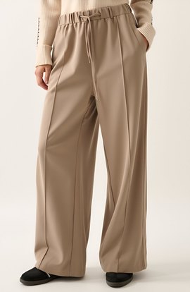 Modenaire Modenaire Wide-Leg Front-Seam Elastic Drawstring Waist Trousers