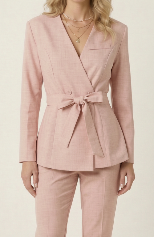 Modenaire Modenaire Wrap Blazer with Waist Tie Belt