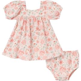 Modern Moments™ by Gerber Modern Moments™ by Gerber 2-Piece Baby Girls Light Rose Watercolor Floral Puffed Sleeve Dress and Diaper Cover Set 