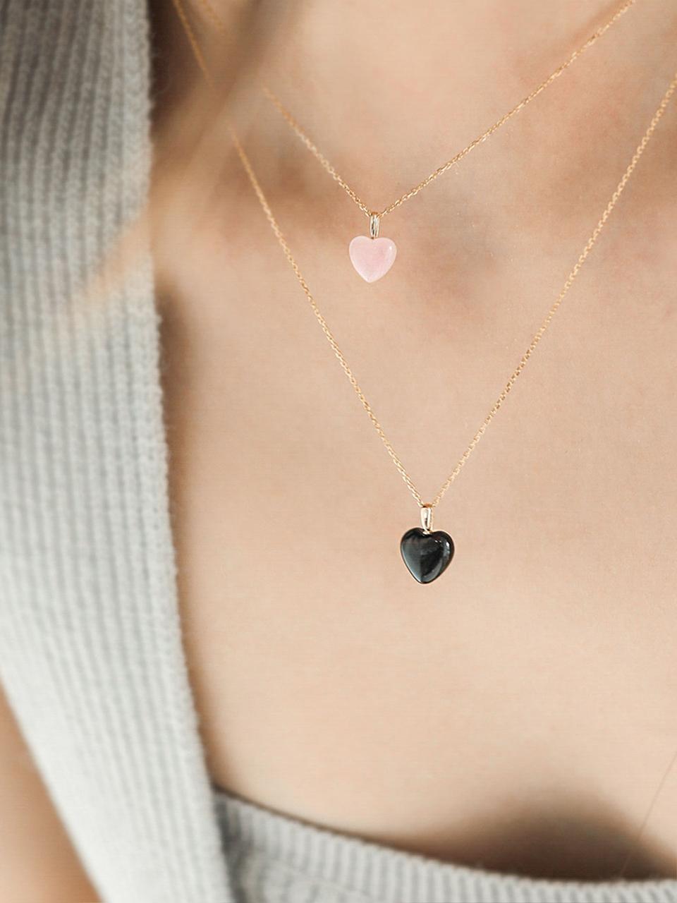 modernlike 14k Gold-Filled Black Quartz Onyx Heart Necklace