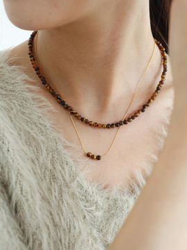 modernlike 14k Gold-filled Natural Stone Ball Pendant Necklace Set