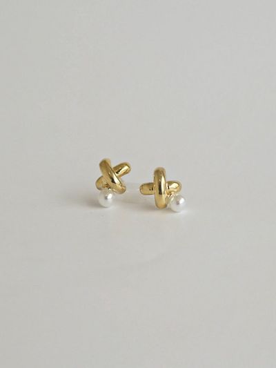 modernlike 14K Gold-Filled Silver Pearl X Stick Curve Earring