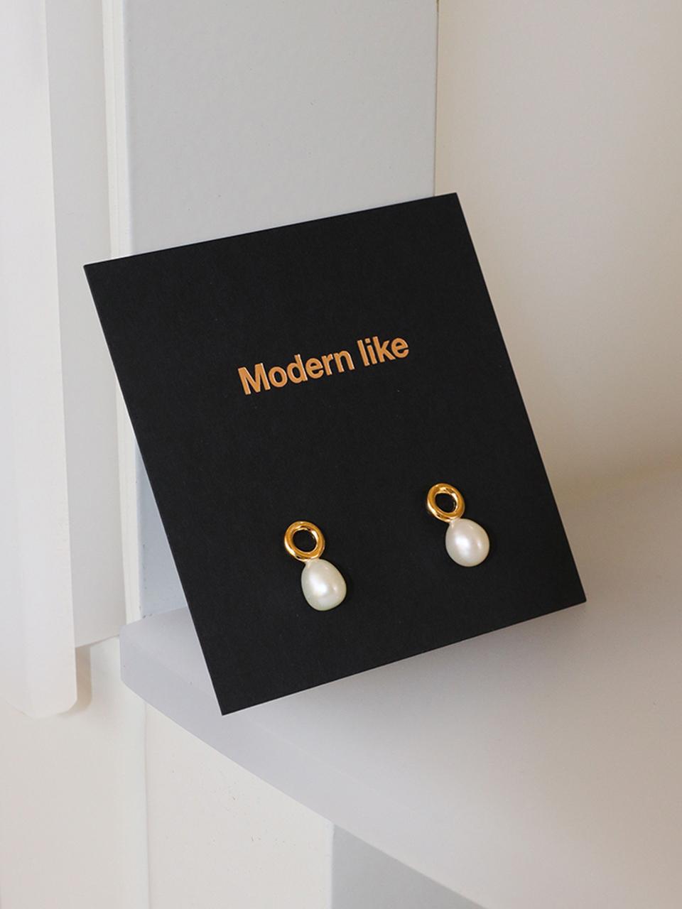 modernlike 14k Gold-filled Silver Single Ring Freshwater Pearl Earrings