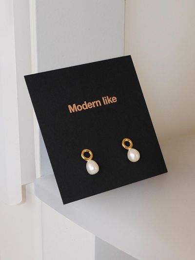 modernlike 14k Gold-filled Silver Single Ring Freshwater Pearl Earrings