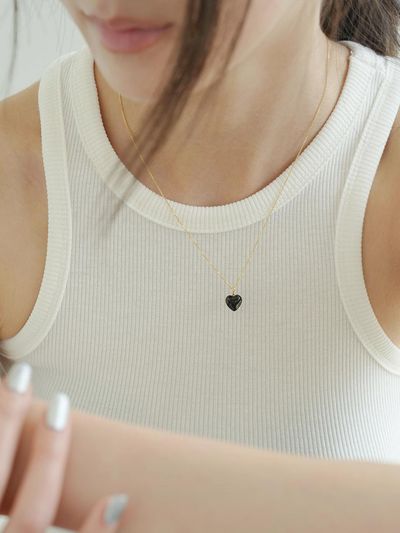 modernlike 14k Gold-filled Sterling Silver Heart Pendant Necklace [Black]