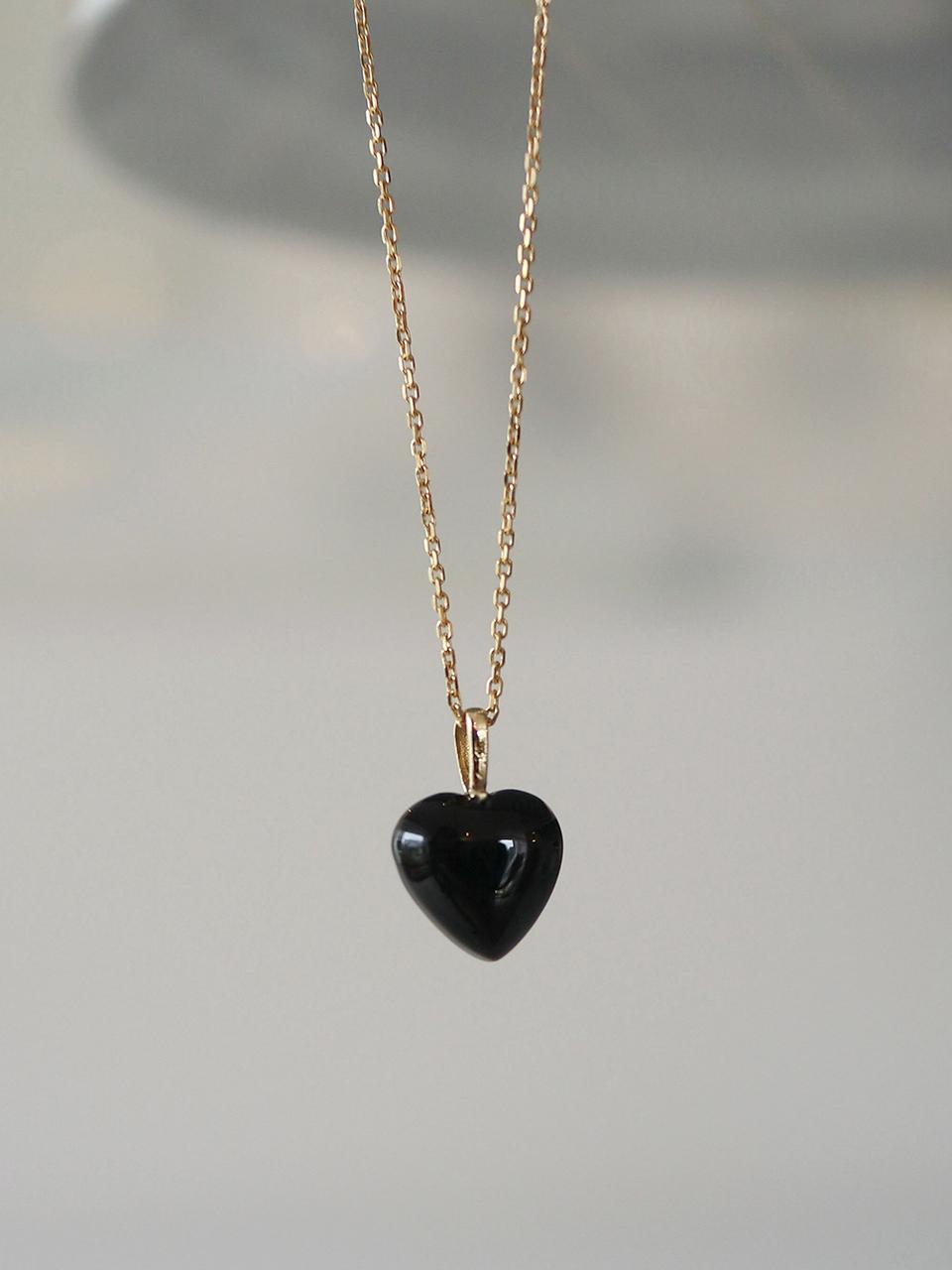 modernlike 14k Gold-filled Three-dimensional Heart Necklace [Black]