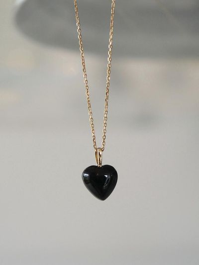 modernlike 14k Gold-filled Three-dimensional Heart Necklace [Black]