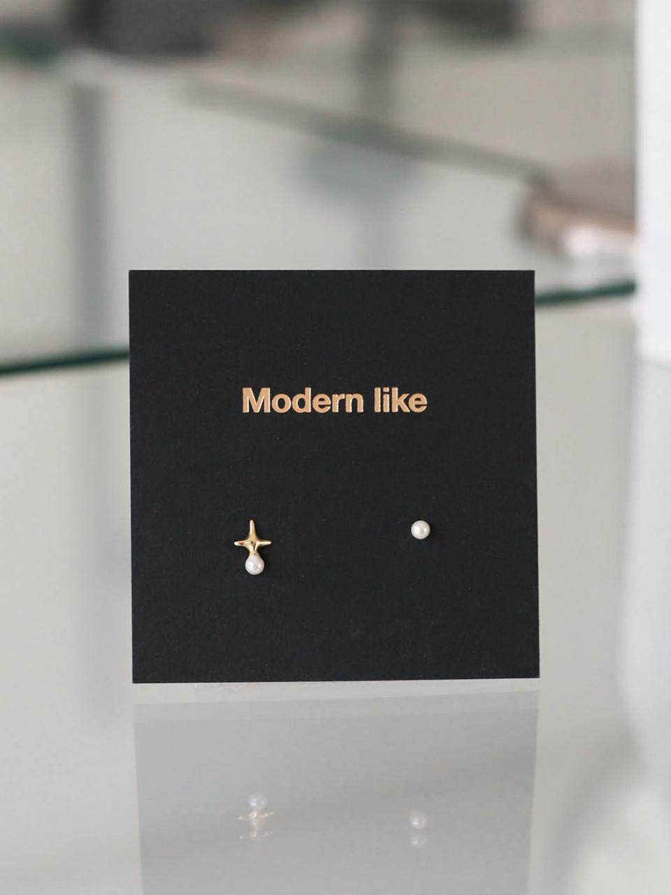 modernlike 14k gold night sky pearl earrings