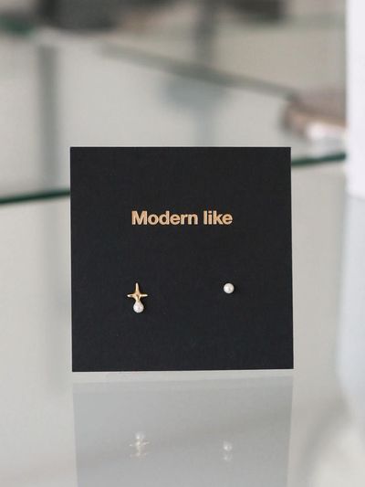 modernlike 14k gold night sky pearl earrings