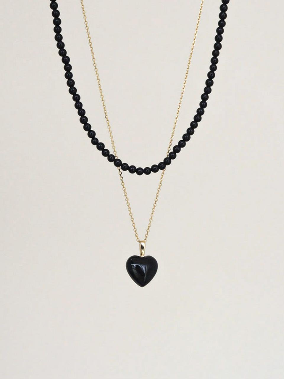 modernlike 14k Goldfield Silver 2 mm Onyx Black Heart Necklac