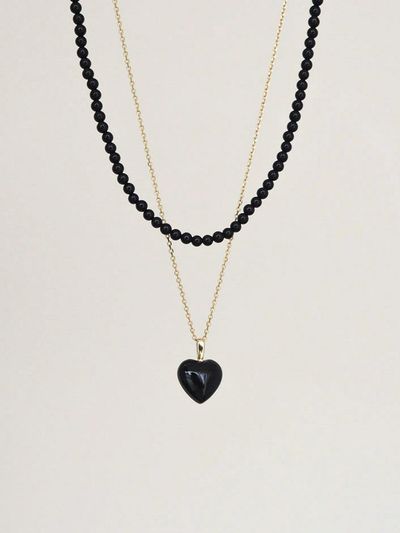 modernlike 14k Goldfield Silver 2 mm Onyx Black Heart Necklac