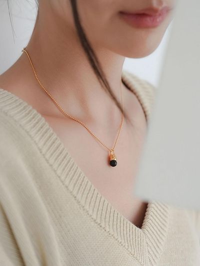 modernlike 14k Goldfield Silver Bookle Bell Onyx Necklace