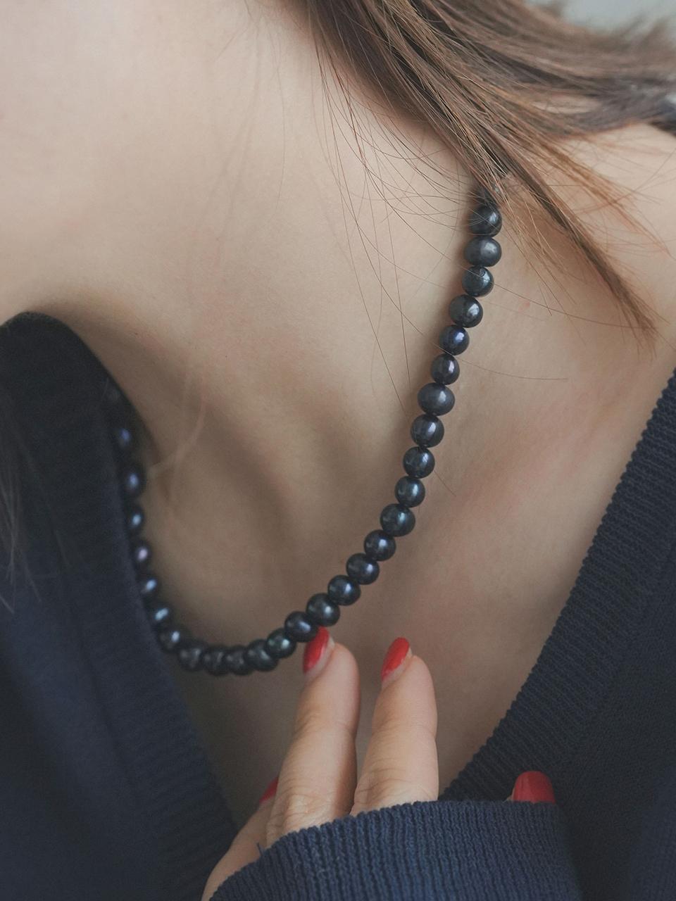modernlike Silver 925 Cobalt Blue Black Pearl Necklace 5 mm