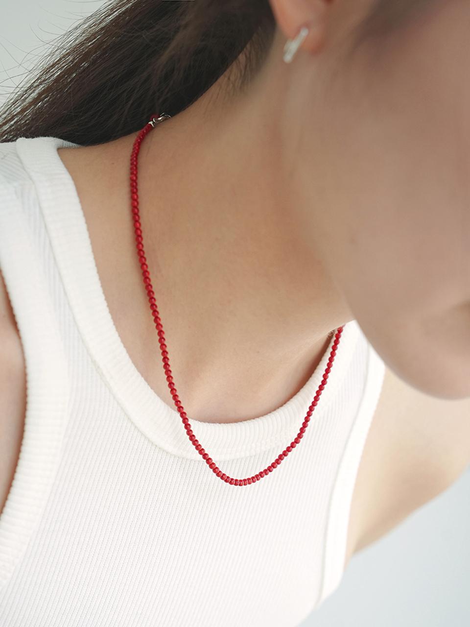 modernlike Silver 925 Red Pearl Necklace 2 mm