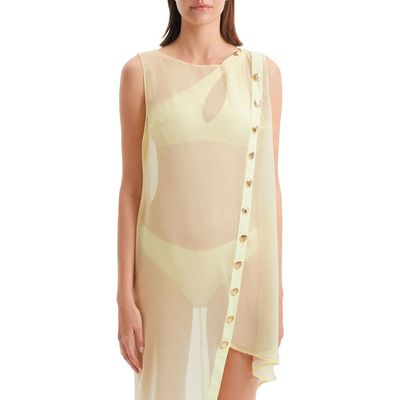 Moeva Moeva Adora Sheer Sleeveless Asymmetric Dress with Gold Button Detail