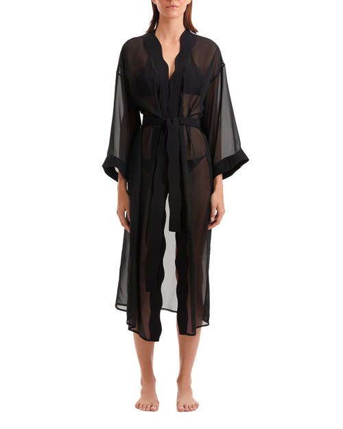 Moeva Moeva Blaze Long Sleeve Wavy-Trim Belted Sheer Kaftan