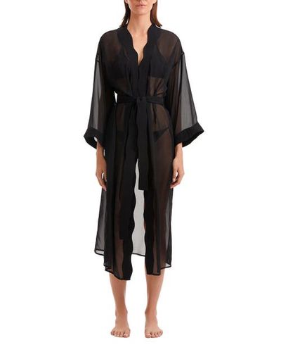 Moeva Moeva Blaze Long Sleeve Wavy-Trim Belted Sheer Kaftan