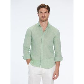 Moeva Moeva Harry Army Green Linen Shirt with Spread Collar 