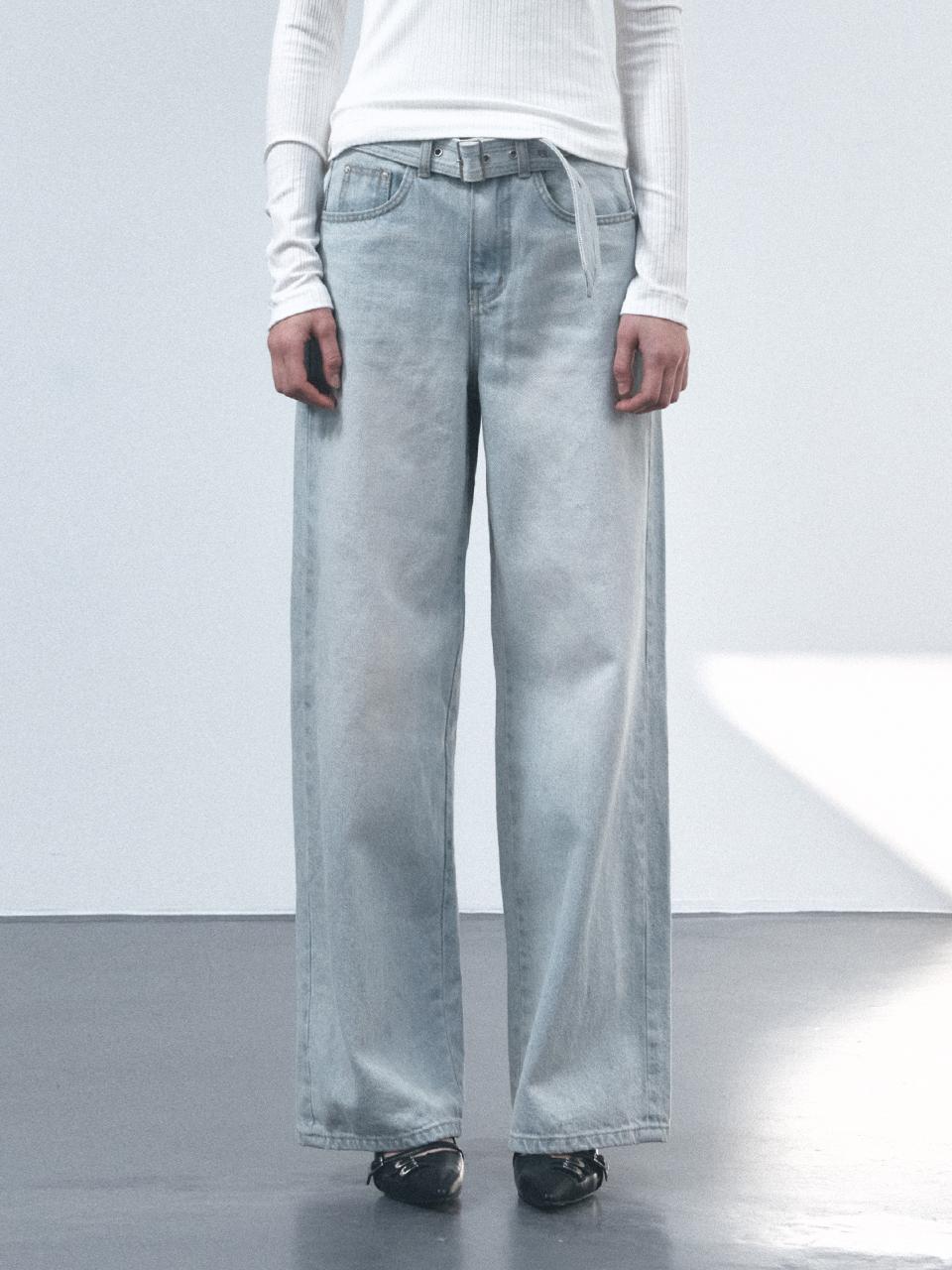 MOHAN Belted Loose Fit Cotton Denim [Light Blue]