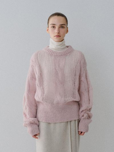 MOHAN Cable Round Neck Mohair Wool Knit Top