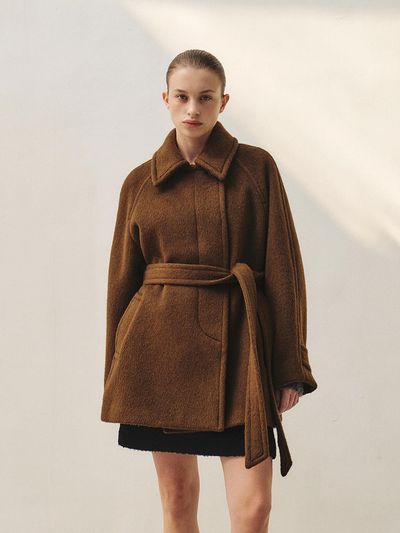 MOHAN Camel Hair Semi Double Stand Collar Coat
