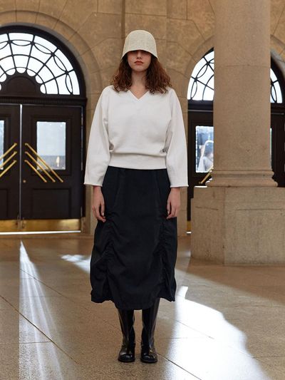 MOHAN Cargo Shirring Midi Nylon Skirt