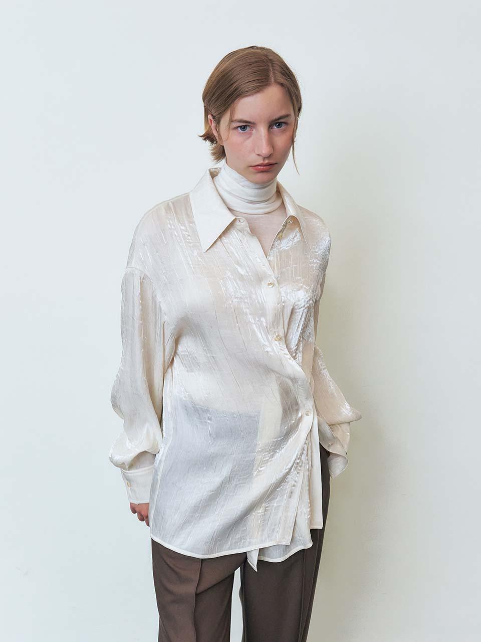 MOHAN Crinkle Side Button Wrap Blouse