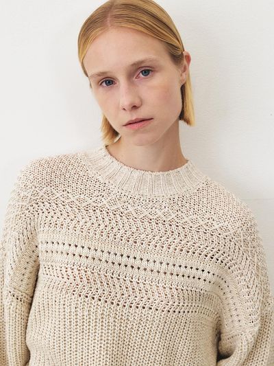MOHAN Crochet Round Drop Shoulder Knit Top