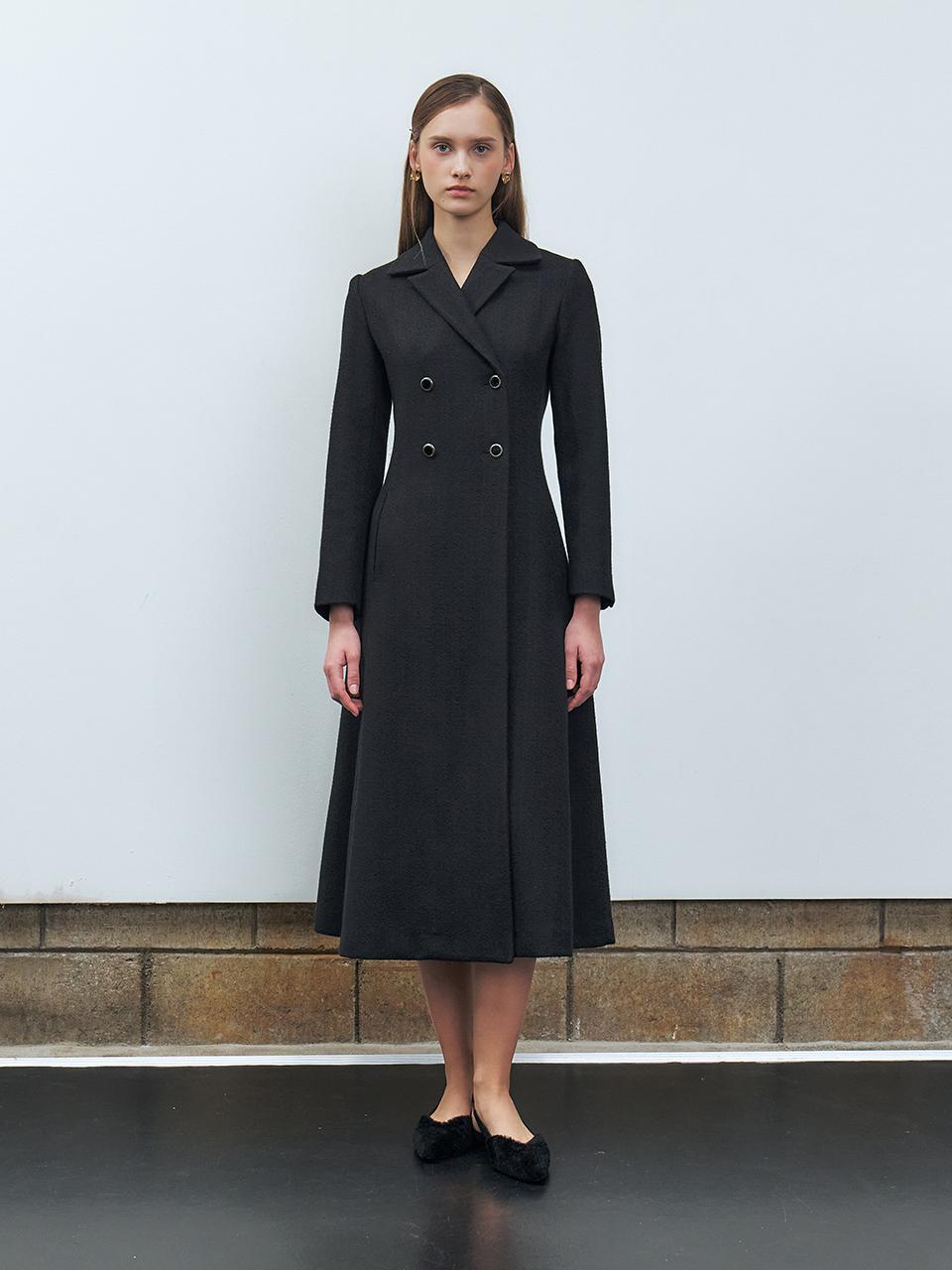 MOHAN Double Button Tweed Slim Fit Dress [Black]
