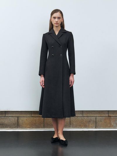 MOHAN Double Button Tweed Slim Fit Dress [Black]