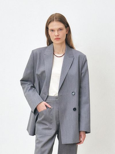 MOHAN Double Loose Fit Structured Blazer [Grey]